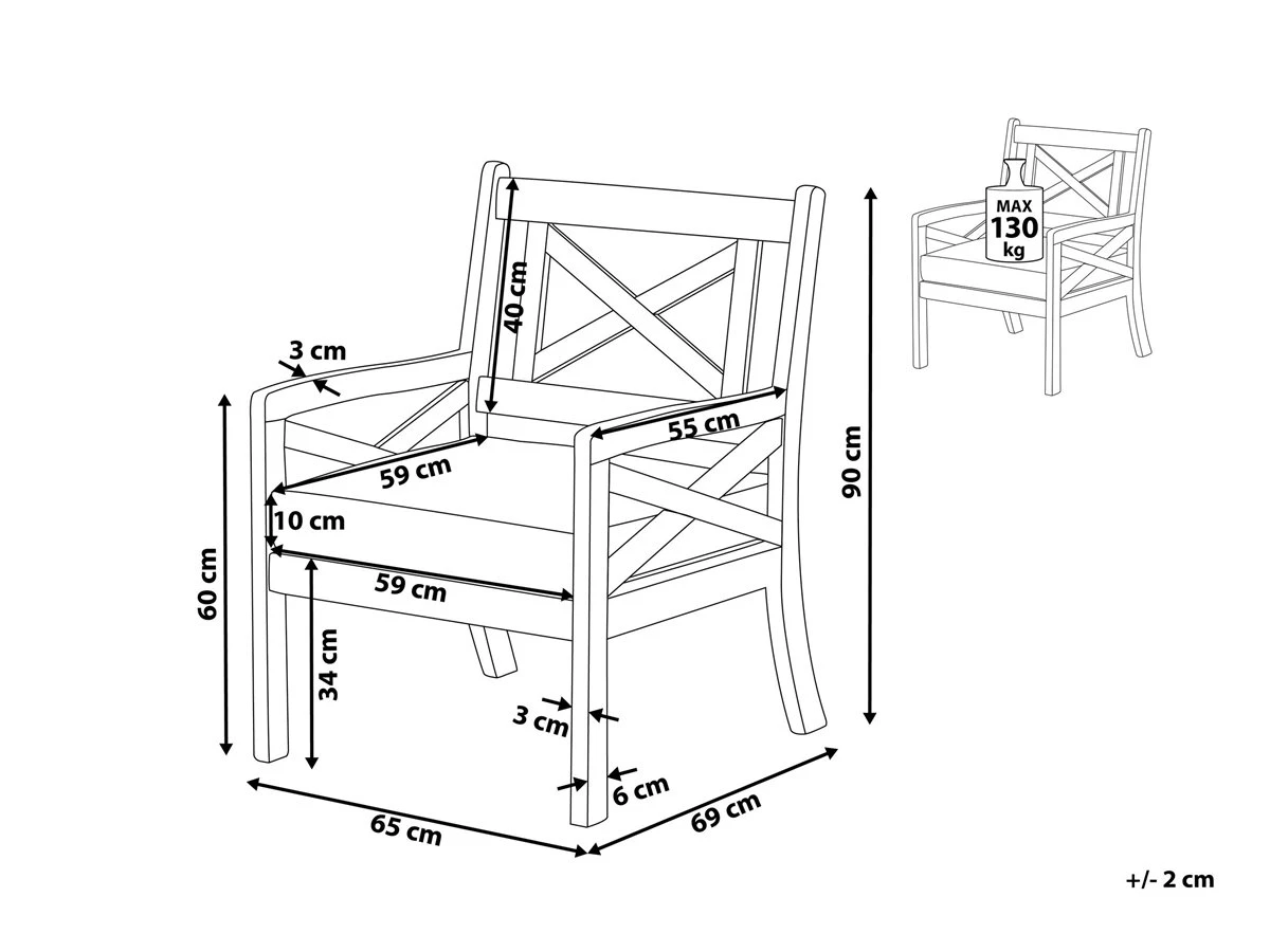 Silla De Jardín De Madera Blanca Con Cojín Azul Oscuro BALTIC 5 Silla De Jardín De Madera Blanca Con Cojín Azul Oscuro BALTIC - Imagen 3