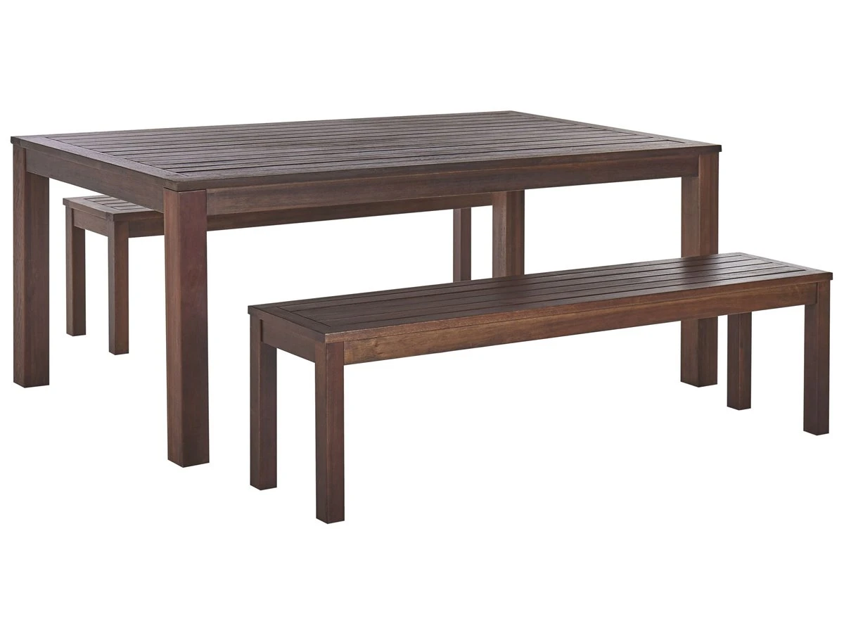 Conjunto De Jardín Mesa Y 2 Bancos Madera Oscura TUSCANIA 4 Conjunto De Jardín Mesa Y 2 Bancos Madera Oscura TUSCANIA - Imagen 2