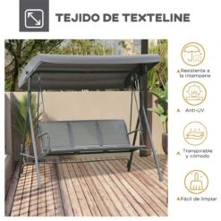 Outsunny Columpio Balancín Jardín De 3 Plazas Con Techo Parasol Ajustable Respaldo Transpirable Y Marco De Acero Para Terraza Balcón Exterior 175x118x159 Cm Gris -Jardín Muebles Ventas fb9f7877b744e33076734ab70ef16fd11dca1508 8599169403204068b7fd51db2789c8ae