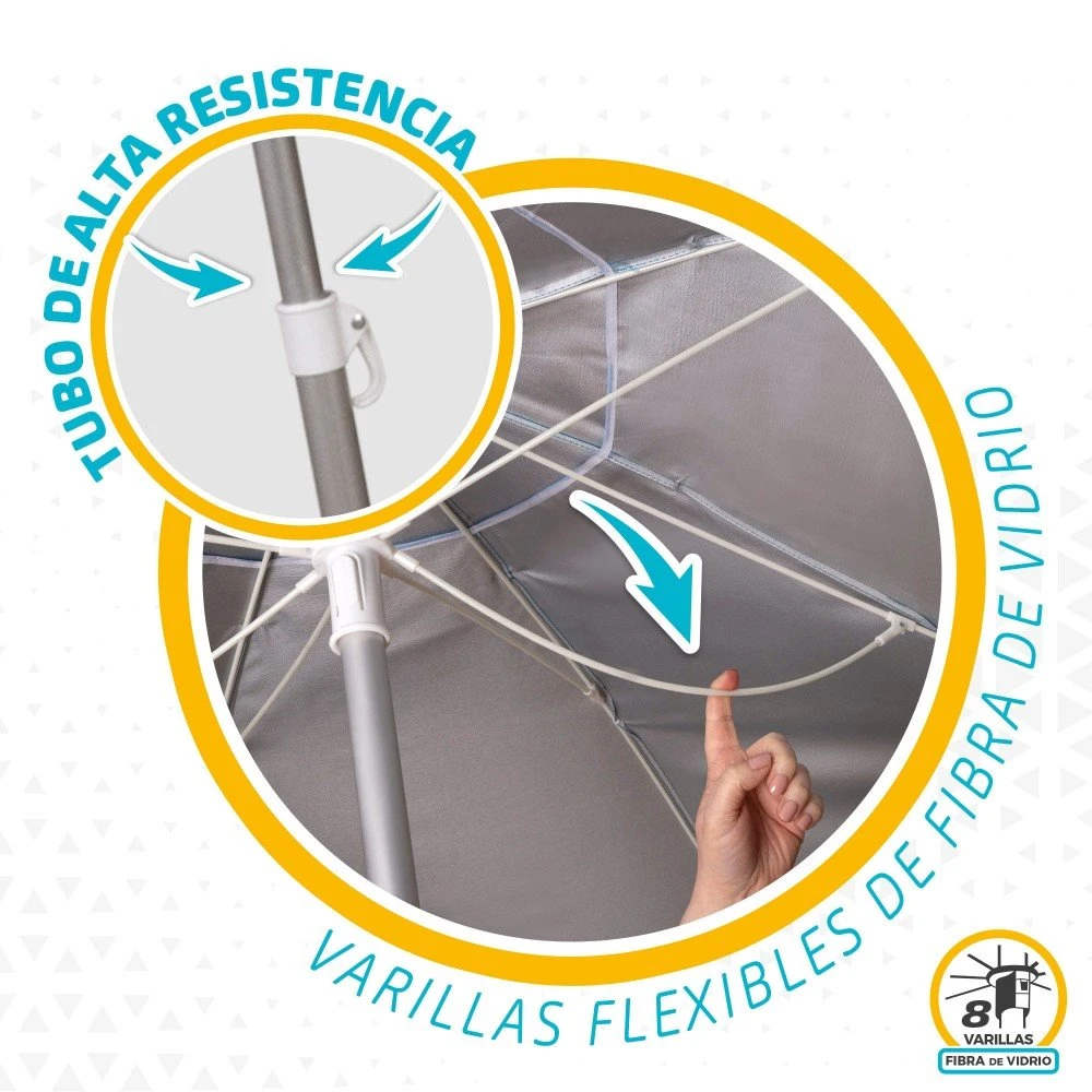 Sombrilla Playa 200 Cm Tubo Aluminio Aktive Beach 7 Sombrilla Playa 200 Cm Tubo Aluminio Aktive Beach - Imagen 5